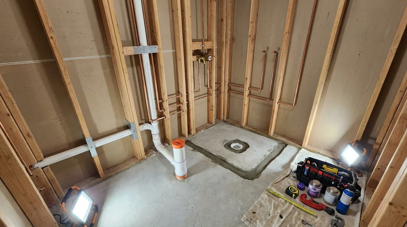 Bathroom rough-in plumbing during remodel by Johns Plumbing LLC in Santa Paula